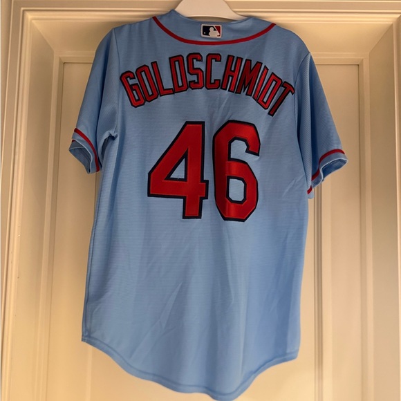 Majestic St. Louis Light Blue Baseball Jersey with Red Trim - Picture 5 of 6